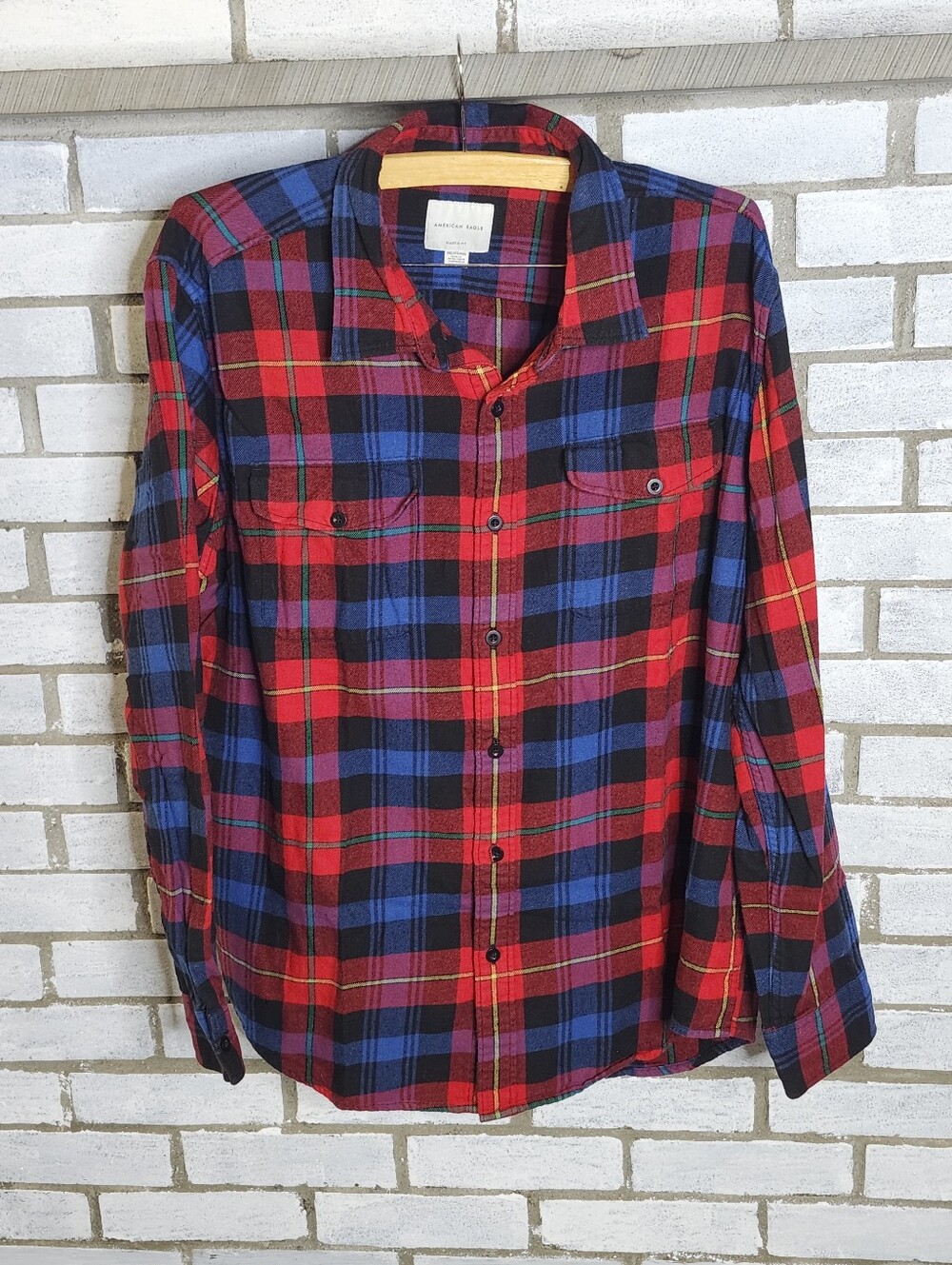 • American Eagle Men's Long Sleeve Button Up Plaid Flannel Sz XXL Red Multicolor
